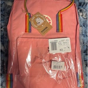 Fjallraven Kanken Backpack. Pink with rainbow straps